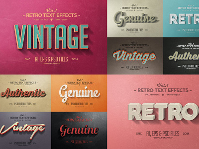 Vintage Text Effects Vol.1 3d 3d text 80s design designposter effect illustration letter light logo logo text synthwave text text effect typography ui wave