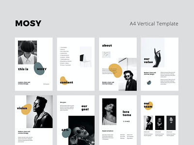 MOSY - A4 Vertical Template branding business clean colorful creative design designposter google slides illustration instagram keynote lookbook minimal modern powerpoint presentation simply minimalist template web design web development