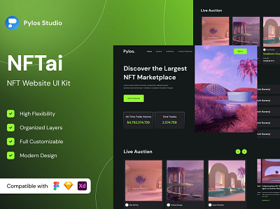 NFTai - NFT Website UI Kits branding cryptocurrency design designposter graphic design html illustration kit landign page media kit minimalism nft social media ui uikit ux vector web website websitetemplate