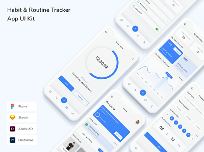 Habit & Routine Tracker App UI Kit app branding chart design designposter goal graphic design illustration kit landing landing page powerpoint record reminder routine tracker strech tracker ui ux vector