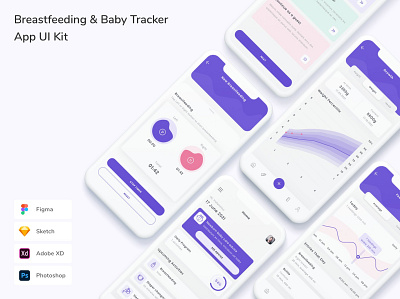 Breastfeeding & Baby Tracker App UI Kit app baby tracker branding breastfeeding design designposter google graphic design illustration instagram kit phone slides tracker tracker app ui ui kit uiux ux web