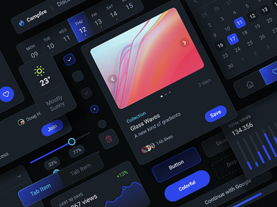 Dark Social UI-Kit calendar dark social ui kit dashboard design designposter graph kit landing landing page mobile nav post slider social stats ui ui kit ux web webapp