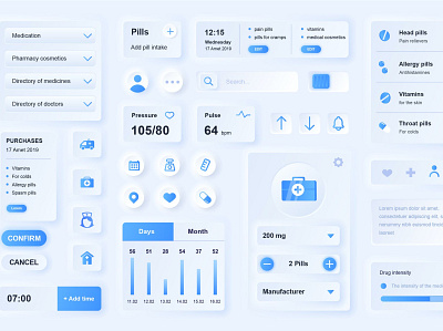 Neumorphic Medical Elements Mobile App UI Kit analysis app branding design designposter dropdown elements elements mobile graphic design illustration infographic mobile app motion graphics neumorphic neumorphic medical ui ui kit web webapp webui