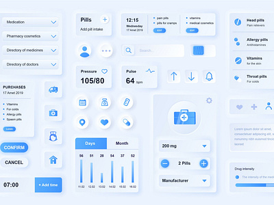 Neumorphic Medical Elements Mobile App UI Kit