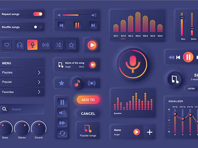 Neumorphic Music Elements Mobile App UI Kit