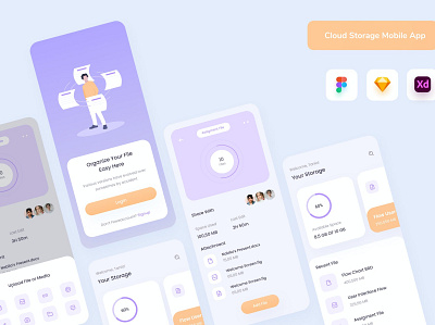 Cloud Storage App - Uixasset app branding cloud cloud storage design designposter development graphic design header iconography illustration kit layout maintance meditation mobile podcast app ui uiux uixasset web maintance