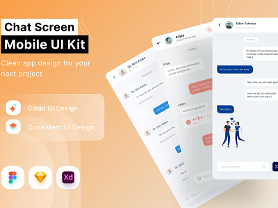 Chat Screen Mobile UI Kit branding chat screen design designposter header html illustration mobile mobile ux multipurpose screen screen mobile ui uikit ux vector web development web maintance webapp website