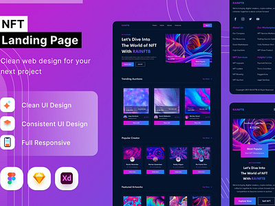 NFT Landing Page branding consultation design designposter header html iconography iconset illustration landing landing page page sketch app template template page web web development web maintance website