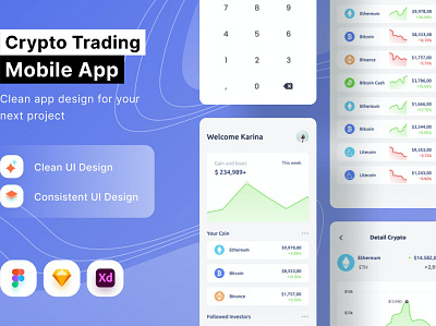 Crypto Trading Mobile App app branding consultation crypto crypto trading design designposter graphic design header html iconography iconset illustration landing page mobile app template trading mobile ui web