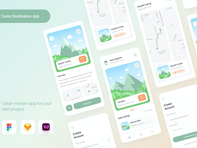Camp Destination - Uixasset article mobile branding camp destination design designposter destination graphic design iconography illustration layout management management app mobile app sketch app task management template mobile ui uixasset website