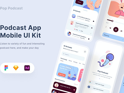 Podcast Mobile App - Uixasset app branding design designposter development graphic design iconography illustration mobile mobile app podcast podcast mobile ui uiux uixasset ux vector web webapp website