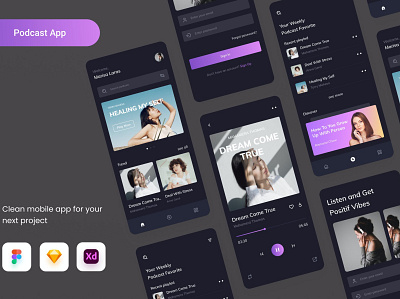 Podcast App - Uixasset branding design designposter explore app graphic design iconography illustration landing mobile app motion graphics podcast app powerpoint social media social media app ui ui template uixasset ux ux template workout mobile