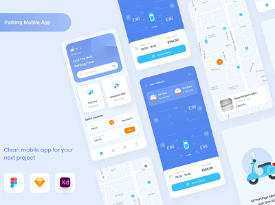 Parking Mobile App - Uixasset app branding design designposter graphic design html illustration landing app layout mobile app parking purpose ui uixasset ux vpn mobile web web maintance web multipurpose webapp