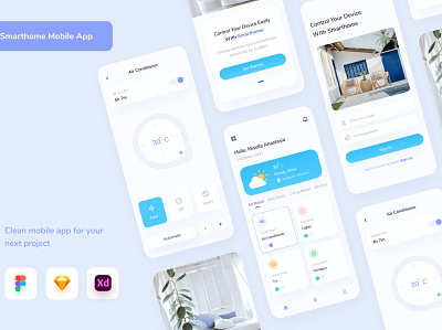 Smarthome Mobile App - Uixasset booking app branding clean design designposter document file graphic design header iconography iconset illustration layout management mobile app smarthome template ui web webapp website