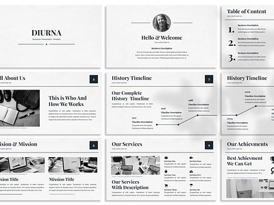 Diurna - Monochrome Keynote Template branding clean design designposter duotone keynote google google slides gradient graphic design illustration keynote keynote template monochrome monochrome keynote pitch deck startup ui ux vector web design