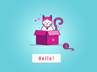Hello! box cat character cute debut hello pink thank you vector yarn