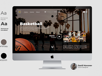 Landing page for ESporT basketball design landing page sport ui uiux ux website веб сайт дизайн дизайнер лендинг разработка