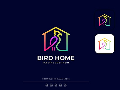 Bird Home Line Art Gradient Logo