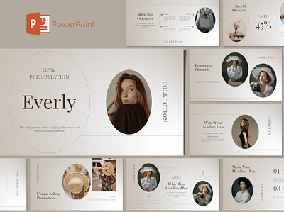 Everly PowerPoint Templates abstract branding concept creative deck design google google slides illustration magazine pitch pitch deck plan powerpoint pptx project report slides ui vector