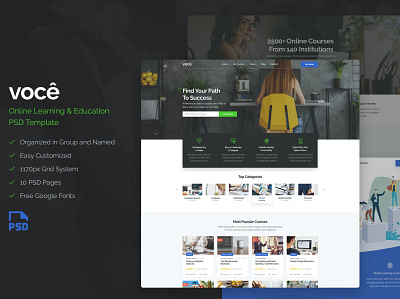 VOCE - Online Learning & Education PSD Template branding campus concept conferences creative design dishes education exhibition fastfood illustration landingpage online learning onlinefood psd psd template tempate university web webinar