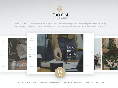 Daxon - Agency / Portfolio PSD Template abstract agency app landing blog blog psd blogger branding concept corporate creative design illustration kinetic magazine psd page psd portfolio product psd template ui vector