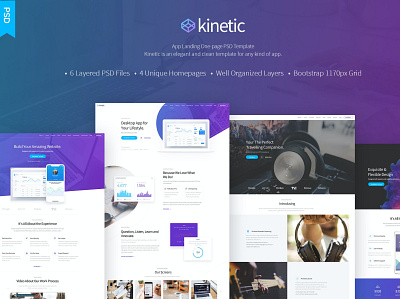 Kinetic - App Landing One Page PSD Template abstract agency app landing blog blog psd blogger branding concept corporate creative design illustration instagram kinetic magazine psd page psd portfolio product psd template ui