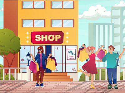 Street Shopping Cartoon Vector Illustration