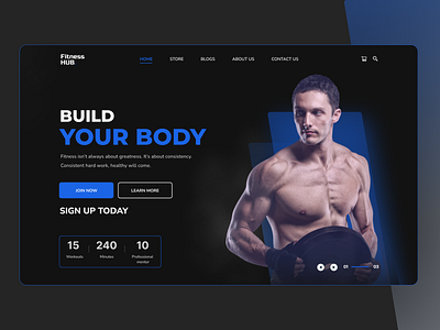 Fitness Landing Page | Hero Section exercise fitness header fitness landing gym agency gym hero gym landing gym training header hero section personal trainer sport club trendy design trendy gym landing ui web design work out yoga