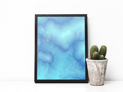 Ocean map poster print solehab topographic topography