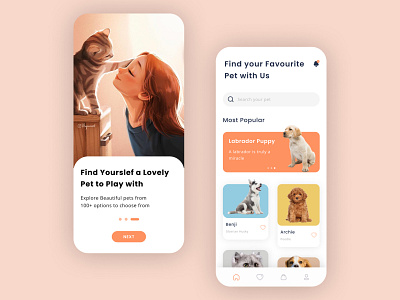 Pet Shop App adopt adoption cat clean design dog e commerce graphic design illustration minimal mobile app mobile app design mobile ui pet pet adoption pet app pet shop pets ui ux