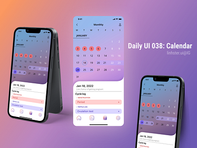 Daily UI 038: Calendar app interface branding calendar app calendar ui daily ui daily ui 038 daily uix ios app menstrual app mobile app new interface new ui period tracker tracker ui ui design ui designer ui ux ux