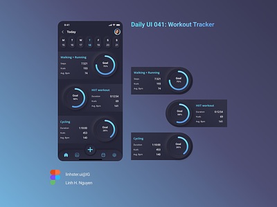 Daily UI 041: Workout tracker 041 app mobile app ui dailyui dailyui 041 dark mode dashboard global ui ux health app mobile ui monitor neumorphism new ui ui uiux ux workout app workout tracker