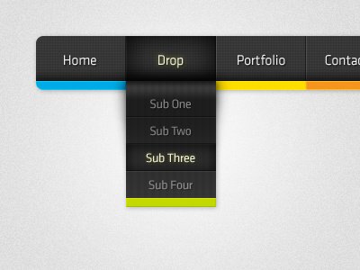 Color Drop Navigation black dark dropdown navigation photoshop psd ui