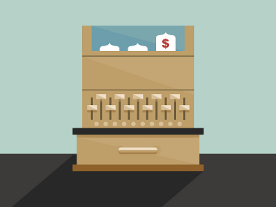 Cha Ching! cash register flat art illustration line art till website illustration