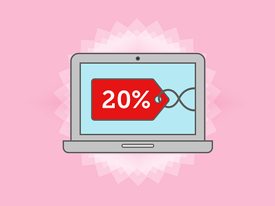 20% off computer icon flat design illustration laptop pink sale