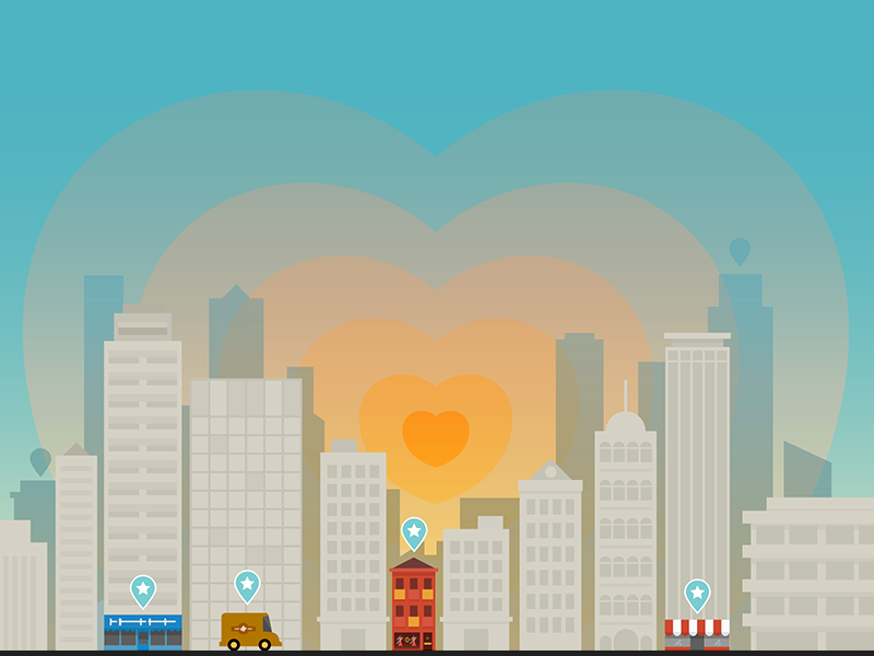 Heart of the city branding start-up geo-tag love heart illustration city