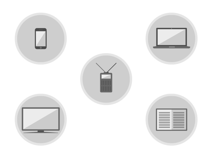 Media Icons greyscale black and white devices book computer radio media icons