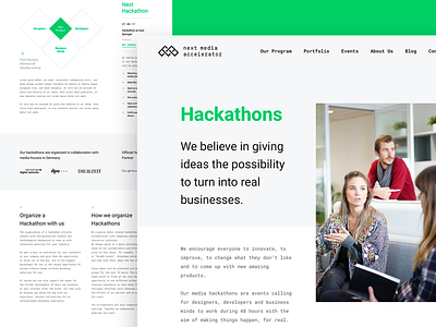 Hackathons - Next Media Accelerator Website icons illustrations interface layout motion ui user ux video website