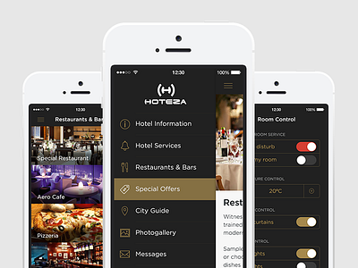 The whole hotel in one app! app cart clean flat hotel hotel app ios iphone minimal mobile reception ui