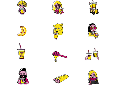 Stickers illustrations for Booster juice. booster juice canada cartoon edmonton emoji game gifs ios app stickers vector character design