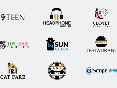 LOGO 19 branding cat design dress graphic design gym headphone illustration illustrator kid logo logo design nineteen restaurant sunglass toy vector vpn