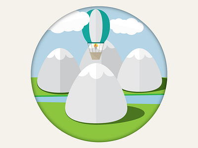 Berg clouds hot air balloon illustration lake mountains snow vector