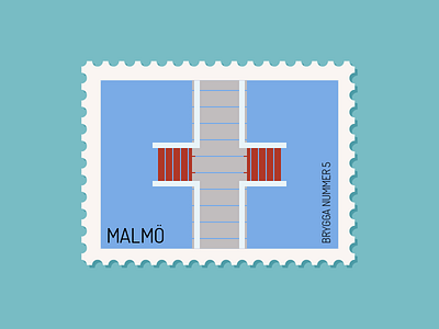 Malmö - Brygga 5 beach bridge brygga 5 coast design illustration malmö postage ribban ribbersborg stamp stamps sweden swimming vector water