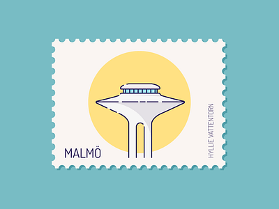 Malmo - Hyllie vattentorn architect architecture building city design hyllie illustration malmö postage postage stamp skyline stamp stamps sweden tower vector water