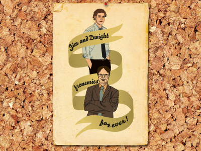 Dwigth And Jim Frenemies Forever corkboard dwight dwight schrute fan art frenemies halpert illustration jim jim halpert paper schrute texture the office