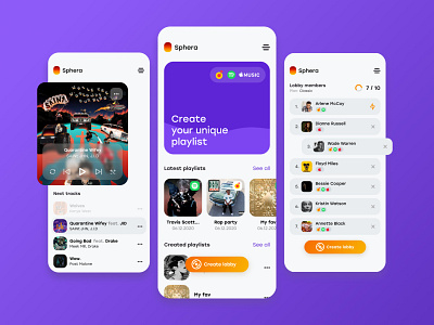 Sphera music app app design interface lobby mobile music music player playlist ui ux