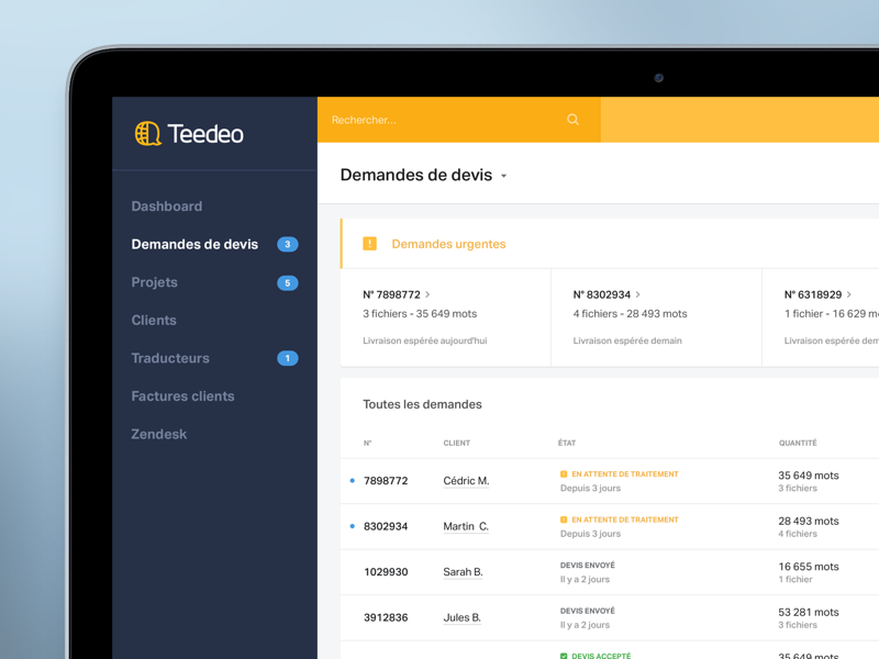 Teedeo back office tool back office translation startup source ui teedeo