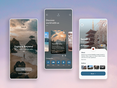 Loc.In - Travelling application app background branding clean design design logo minimal tours and travel travel ui ux