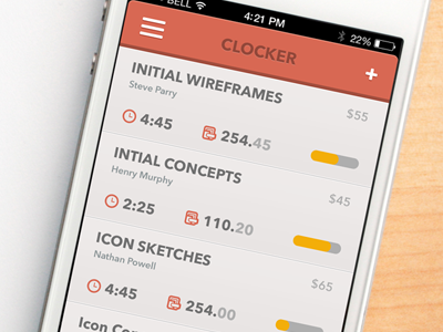 Freelance Time Tracking App app icons ios iphone minimal pretty flat red time tracking