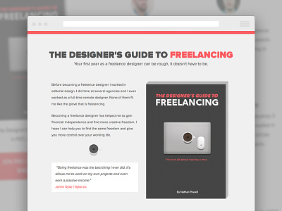 The Designer's Guide to Freelancing author book browser ebook flat freelance grey landing landing page